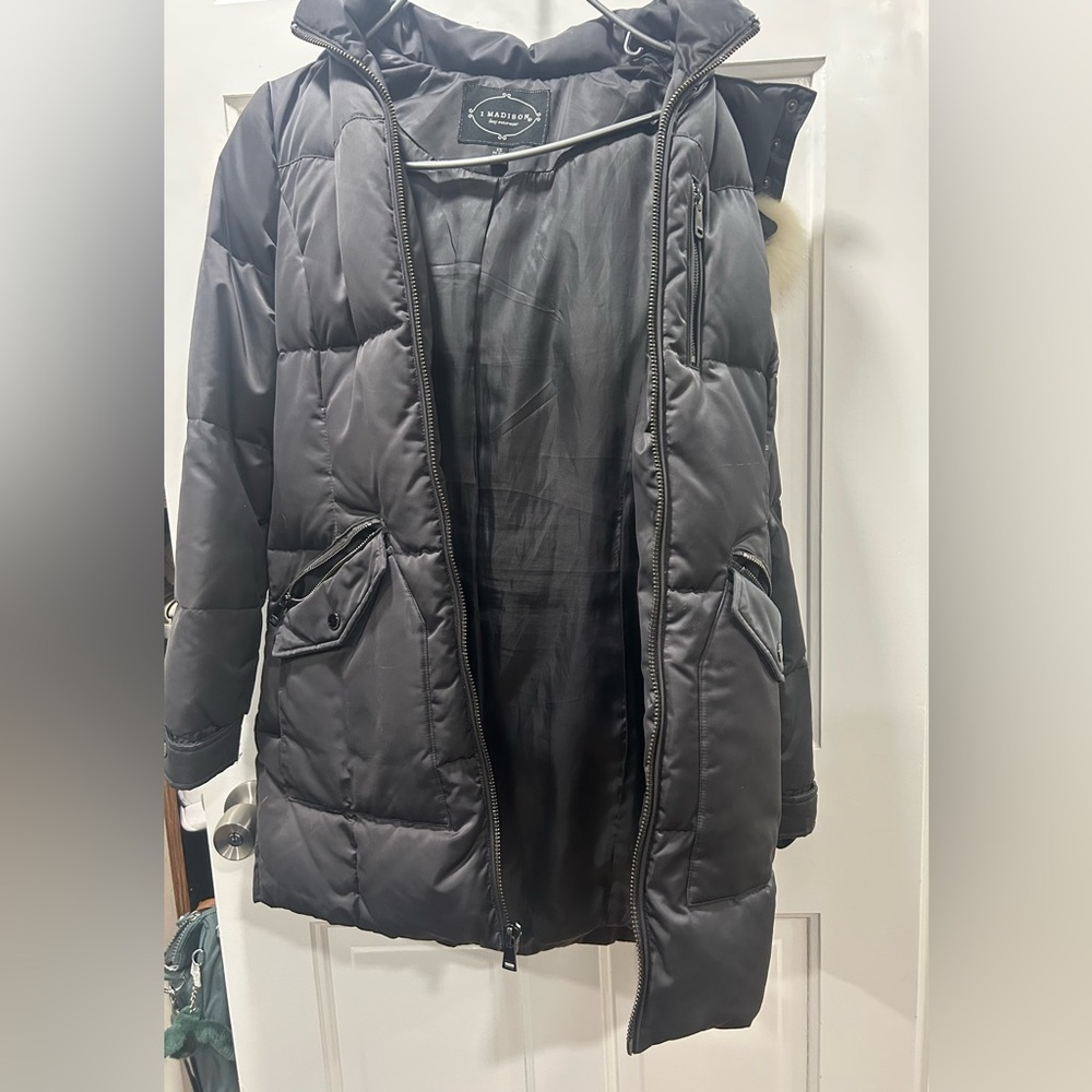 Madison Charcoal Puffer Coat with Faux Fur Trim - Picture 12 of 12